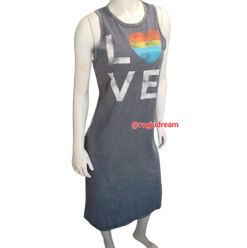 NEW Mineral Wash Sleeveless LOVE Mid Length Dress - Gray Color